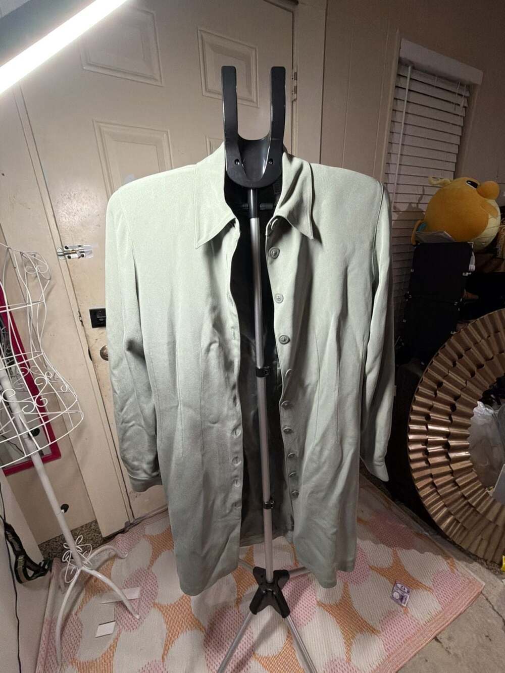 Eddie Bauer Sage Green 100% Silk Button-Up Long Shirt Tunic Jacket Size 6